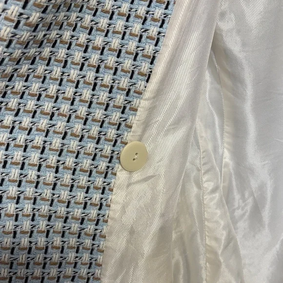 Zara Woman Double Breasted Texture Weave Tweed Blazer Jacket Blue White Size S - Picture 10 of 14
